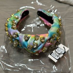 Lele Sadoughi Stoney CloverHeart Crystal Nylon Knotted Headband tie dye pastel